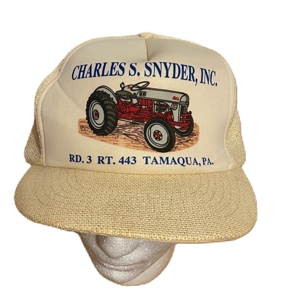 Vintage Ford Tractor Straw Brim SnapBack Trucker Hat Tan Red Charles Snyder